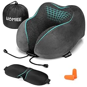 HOMIEE memory foam travel neck pillow with ergonomic support