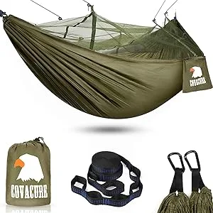 Covacure Camping Hammock with integrated mosquito net for camping and backpacking