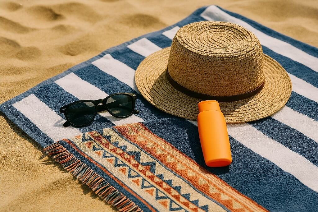 Sun protection essentials for a beach day with hikers and campers