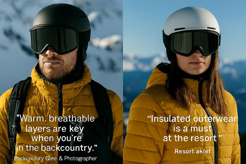 Portraits of ski pros with gear quotes