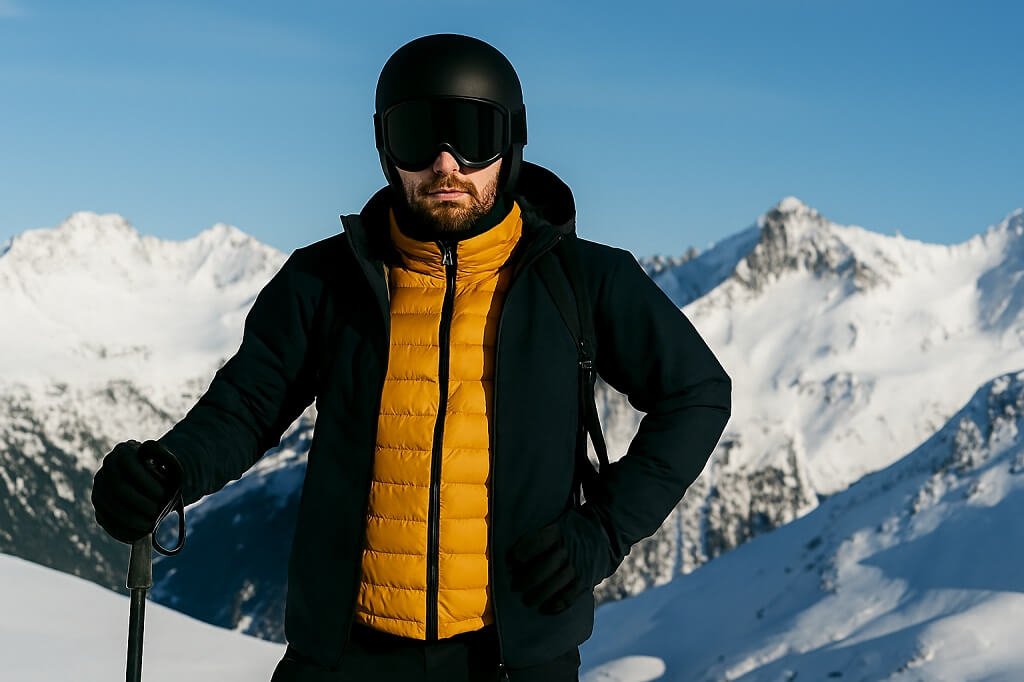 How to Layer for Skiing Like a Pro - Skier at summit showing layered gear in action