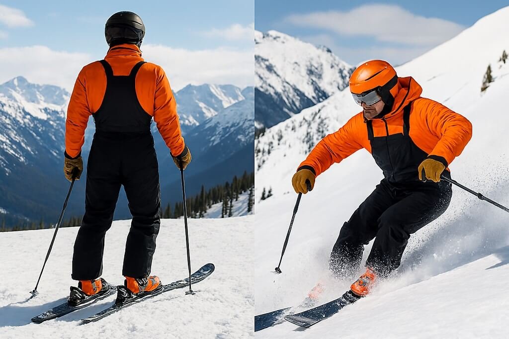 Resort vs backcountry skier setup comparison