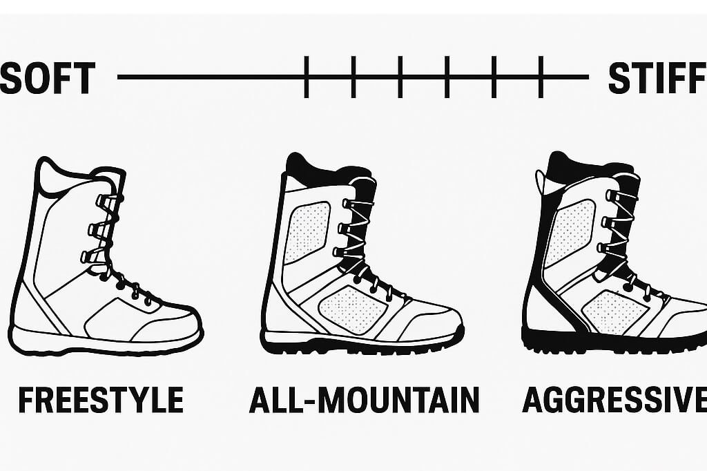 Snowboard boot flex ratings from soft to stiff for beginners and advanced riders