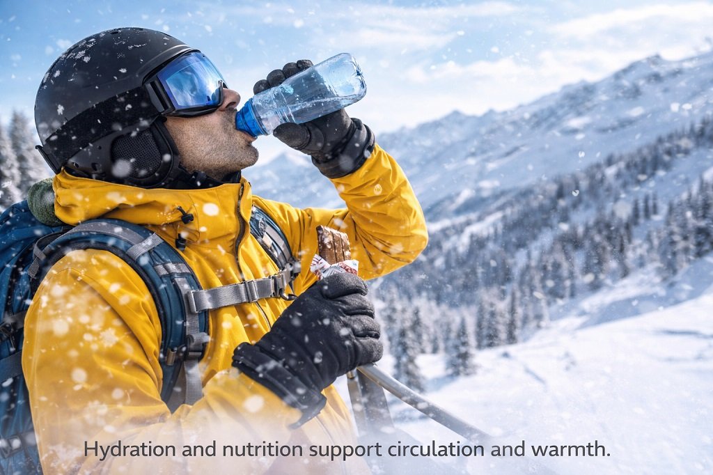 Hydration and nutrition support circulation and warmth.