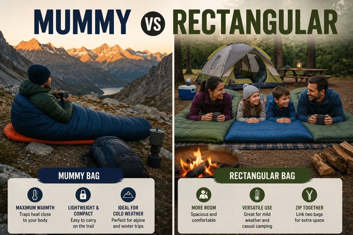 Best camping scenarios for mummy and rectangular sleeping bags