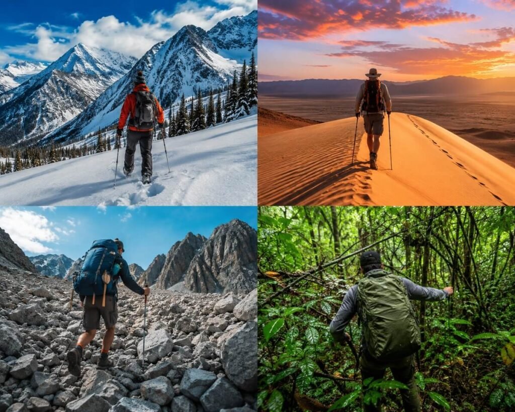 Comparison of different terrain types encountered while hiking.
