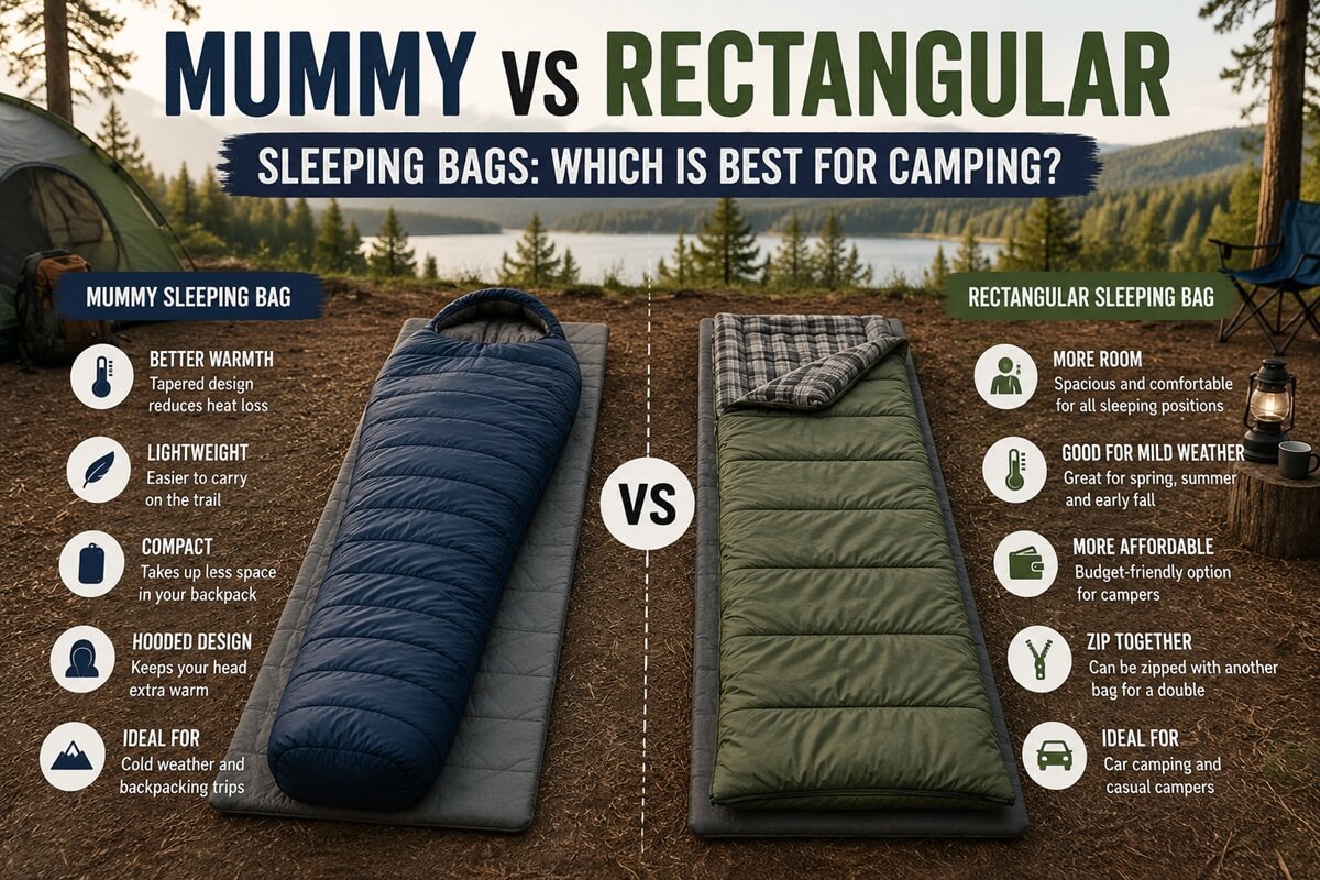 Mummy vs rectangular sleeping bag comparison for camping