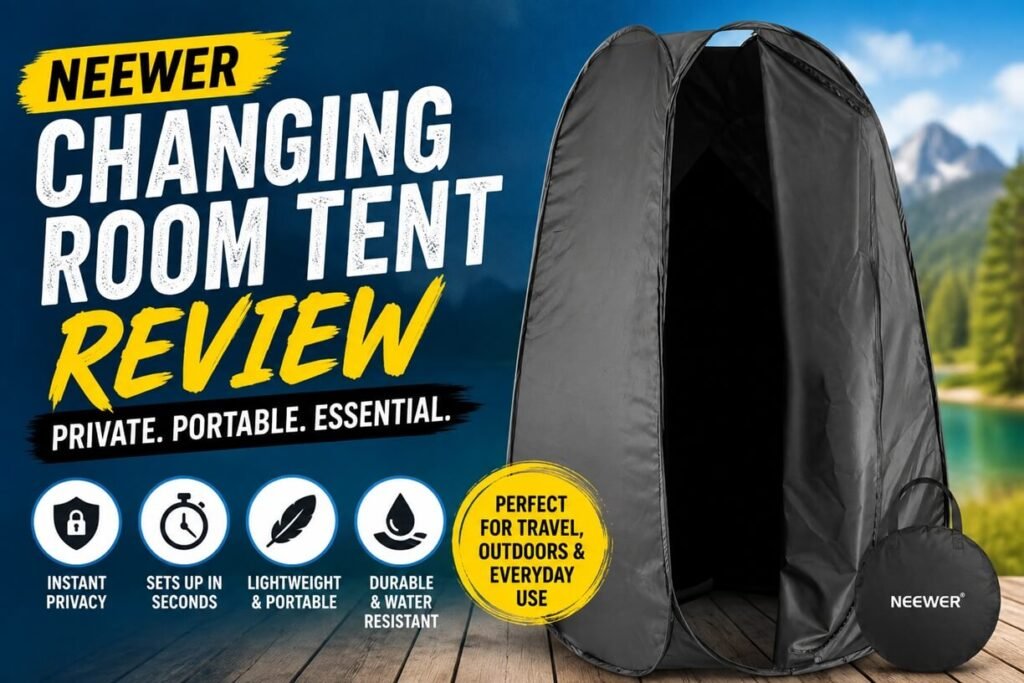 Neewer changing room tent review showing a portable black privacy tent with quick setup and lightweight design