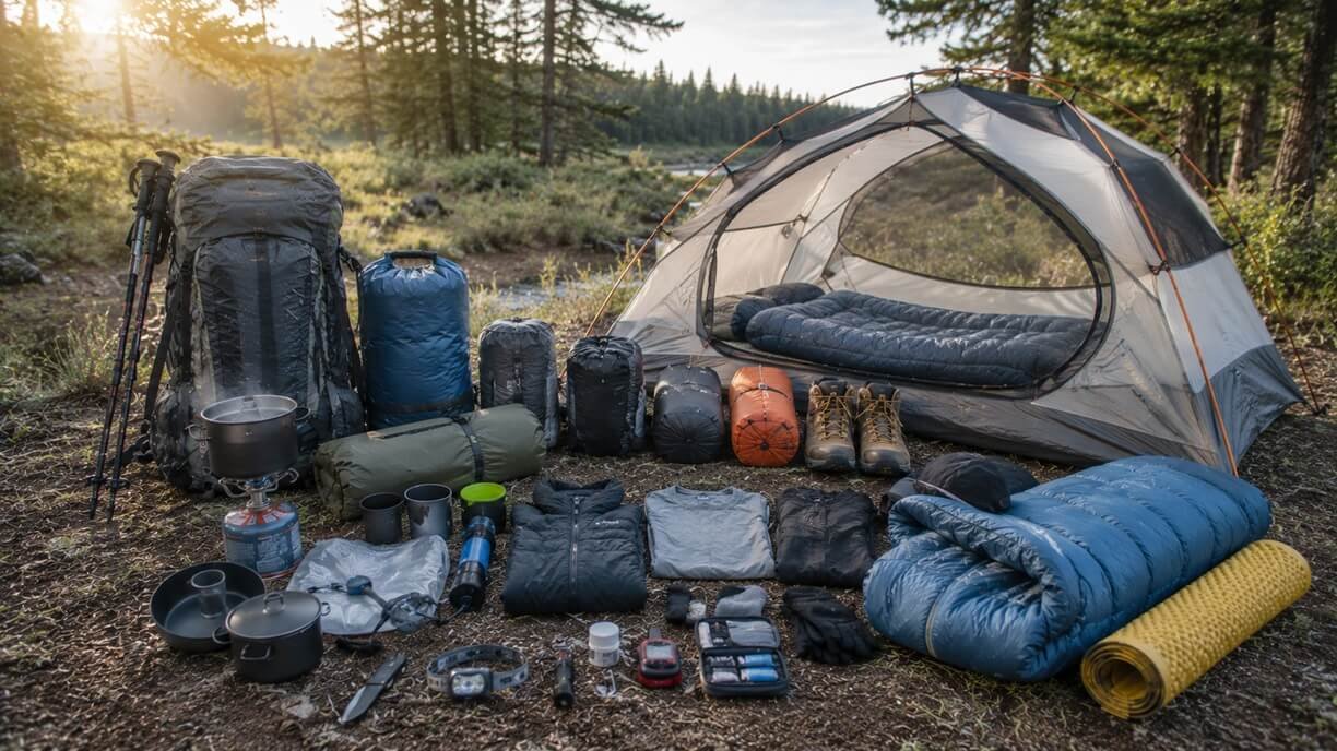 Efficient camping system with organized gear ready for a multi-day outdoor trip
